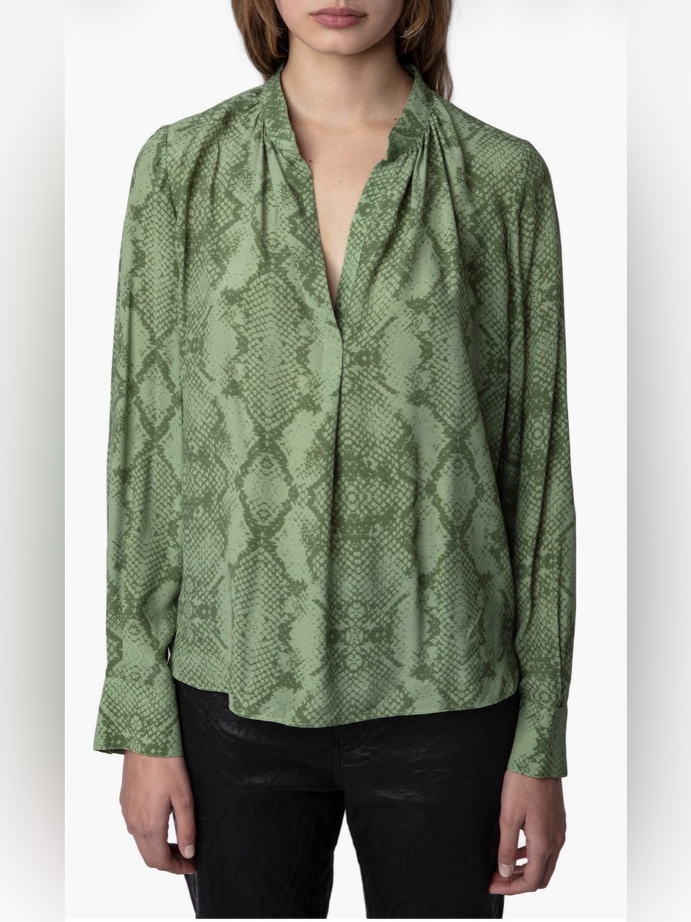 Zadig & Voltaire Tink Python Print Popover Blouse Green Size M π - Picture 4 of 11